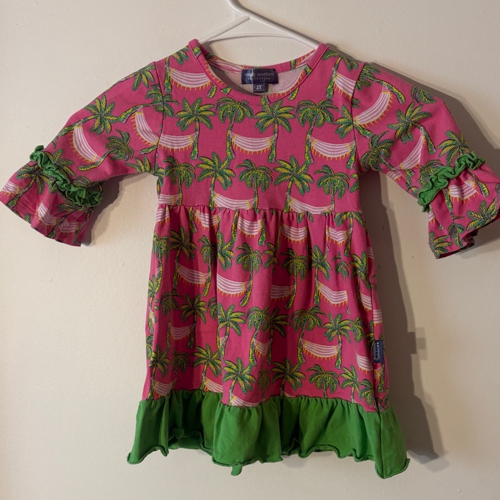 Simply Southern Pink Dress with Green Palm Trees